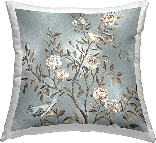Stupell Industries Reneé Campbell - Almohada clásica con diseño de naturaleza posada, 18 x 18 pulgadas, color azul