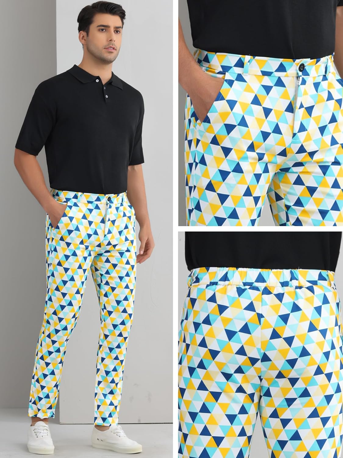 Lars Amadeus Argyle Golf Pants for Men's Argyle Pants Triangle Plaid Pattern Suit Trousers - Image 5