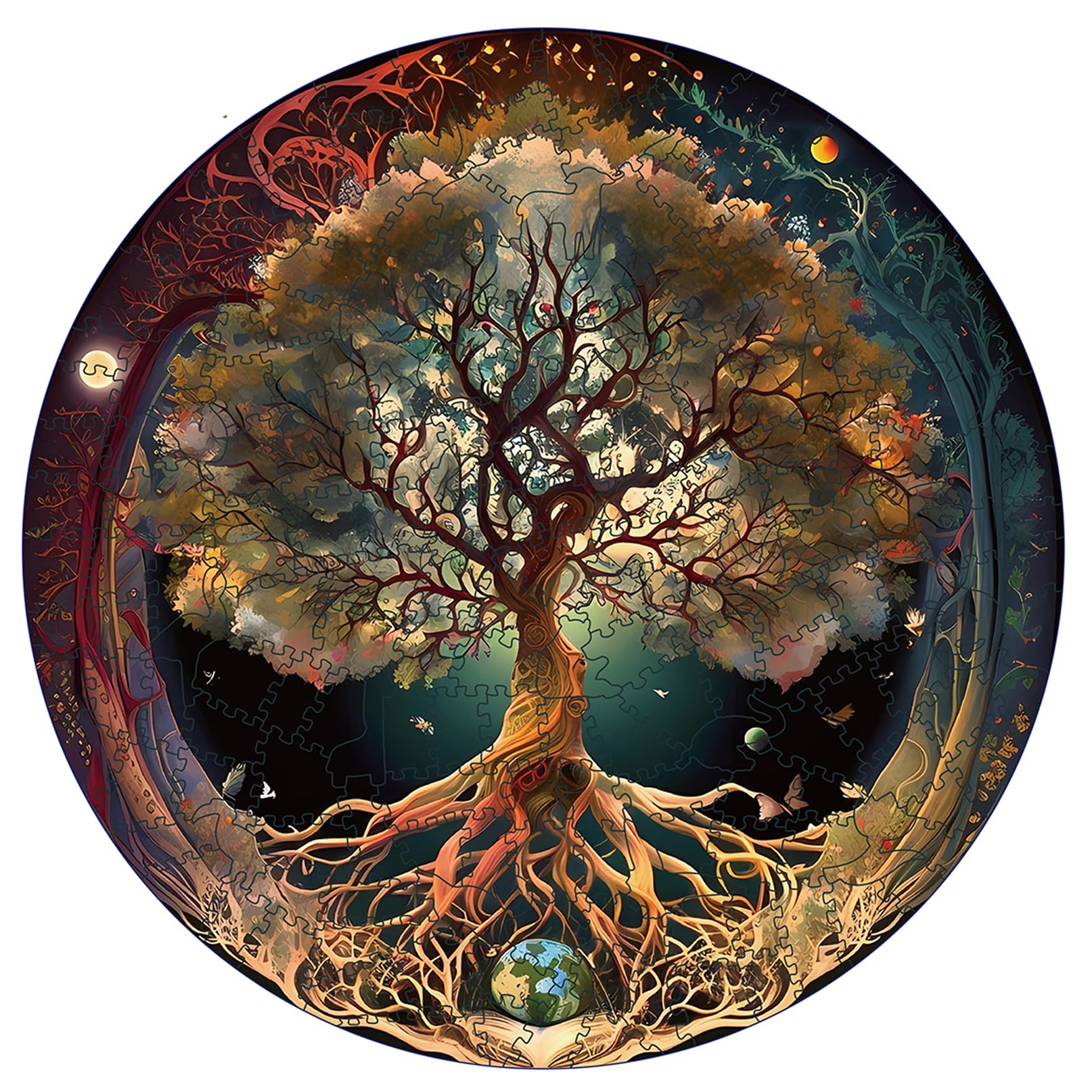 WHJSG Wooden Puzzle Adults, Tree of Life Wooden Puzzles 200 Pieces, Unique Animal Shape Wooden Puzzle, Creative Christmas Gifts for Teenagers and Adults, Diamond Painting Set