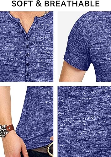 Miniatura 5 de KUYIGO Camisas Henley para hombre, estilo casual, elegante, básica, de manga corta, ligera, a la moda