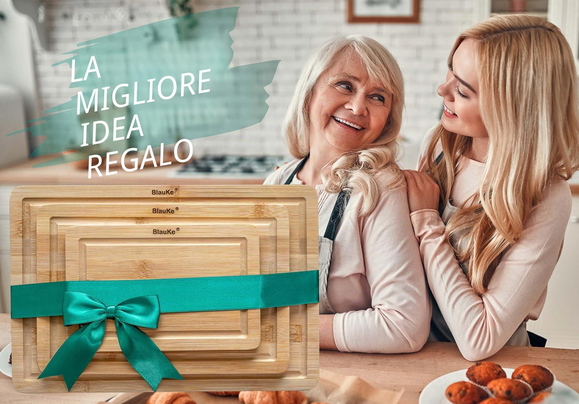 Taglieri da Cucina In Legno Di Bamboo – Set 3 Taglieri per Cucina In Legno (Piccolo, Medio, Grande) – Tagliere da Cucina In Legno di Bambù con Scanalatura per Liquidi e Maniglie – Vassoio da Portata