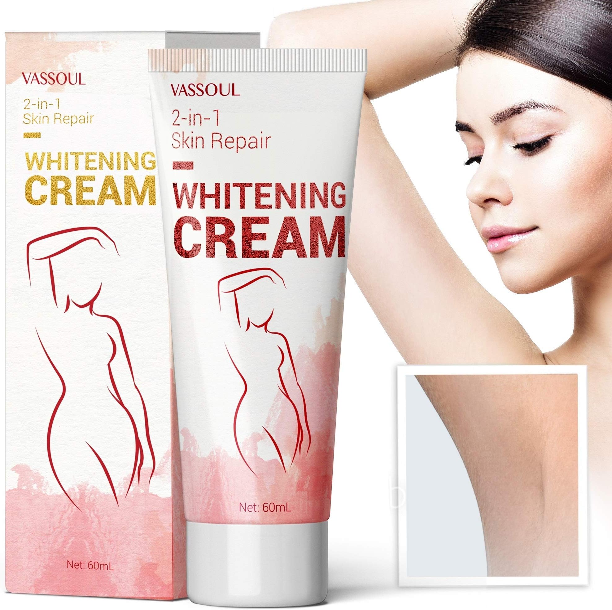 Vassoul Skin Underarm Whitening Cream - Lighten & Brighten Armpit, Bikini, Elbow, Private and Sensitive Areas (60mL)
