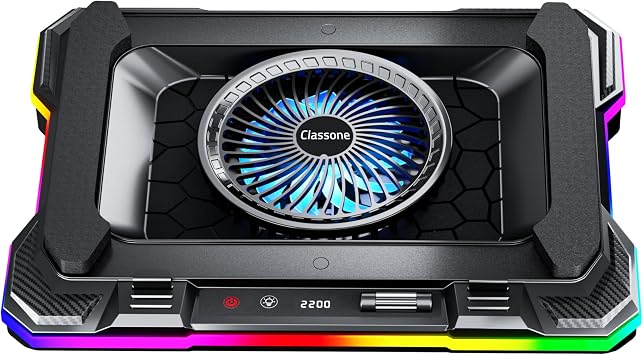 Classone GT100 Gaming Laptop Cooler 2200RPM, Rgb Illuminated, LED Display Notebook cooler stand