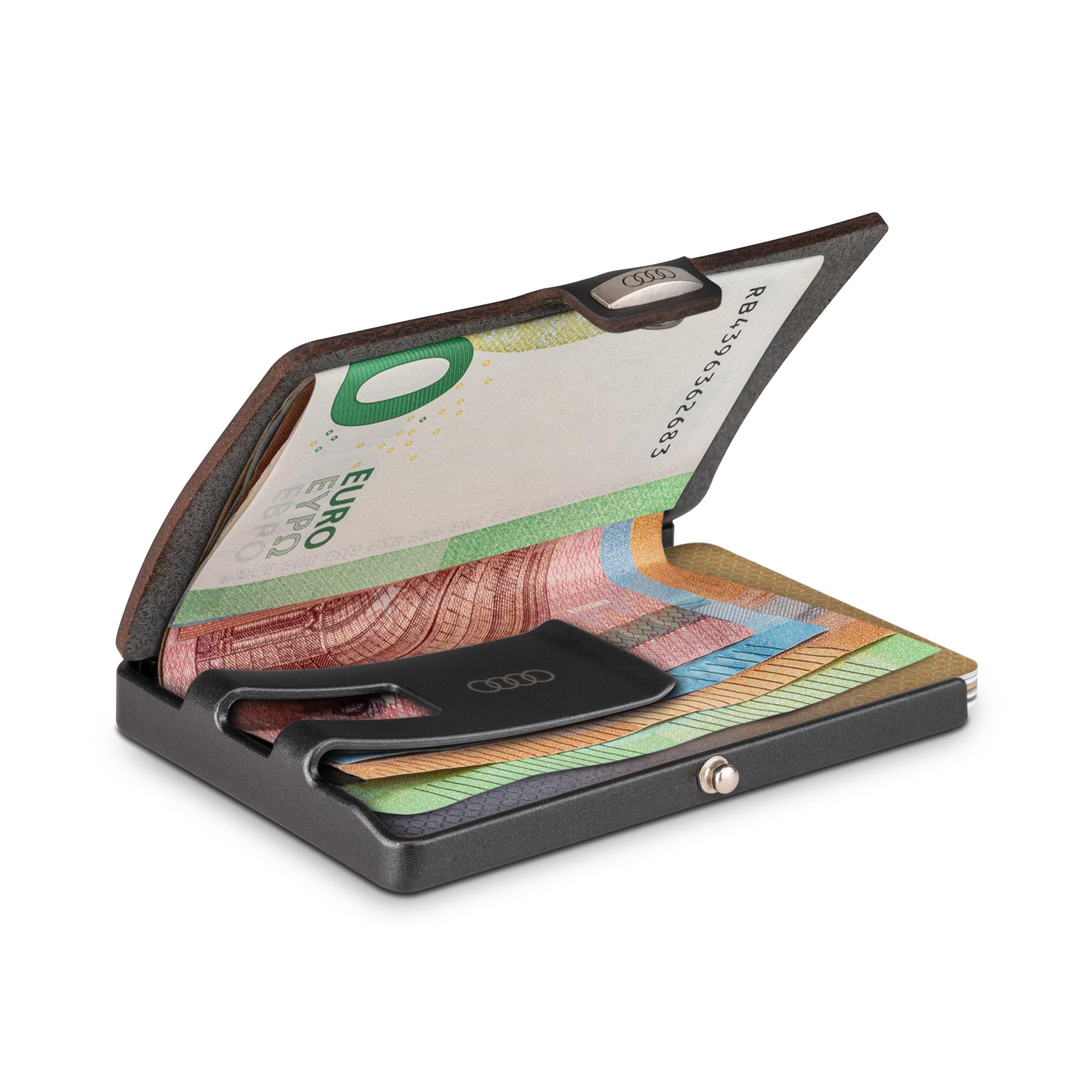 Audi 3152401300 etui na karty, portfel, portfel, etui z klamrą na banknoty, z logo, czarne, czarny, 8,8 x 6,5 x 1,6 cm, Klasyczny