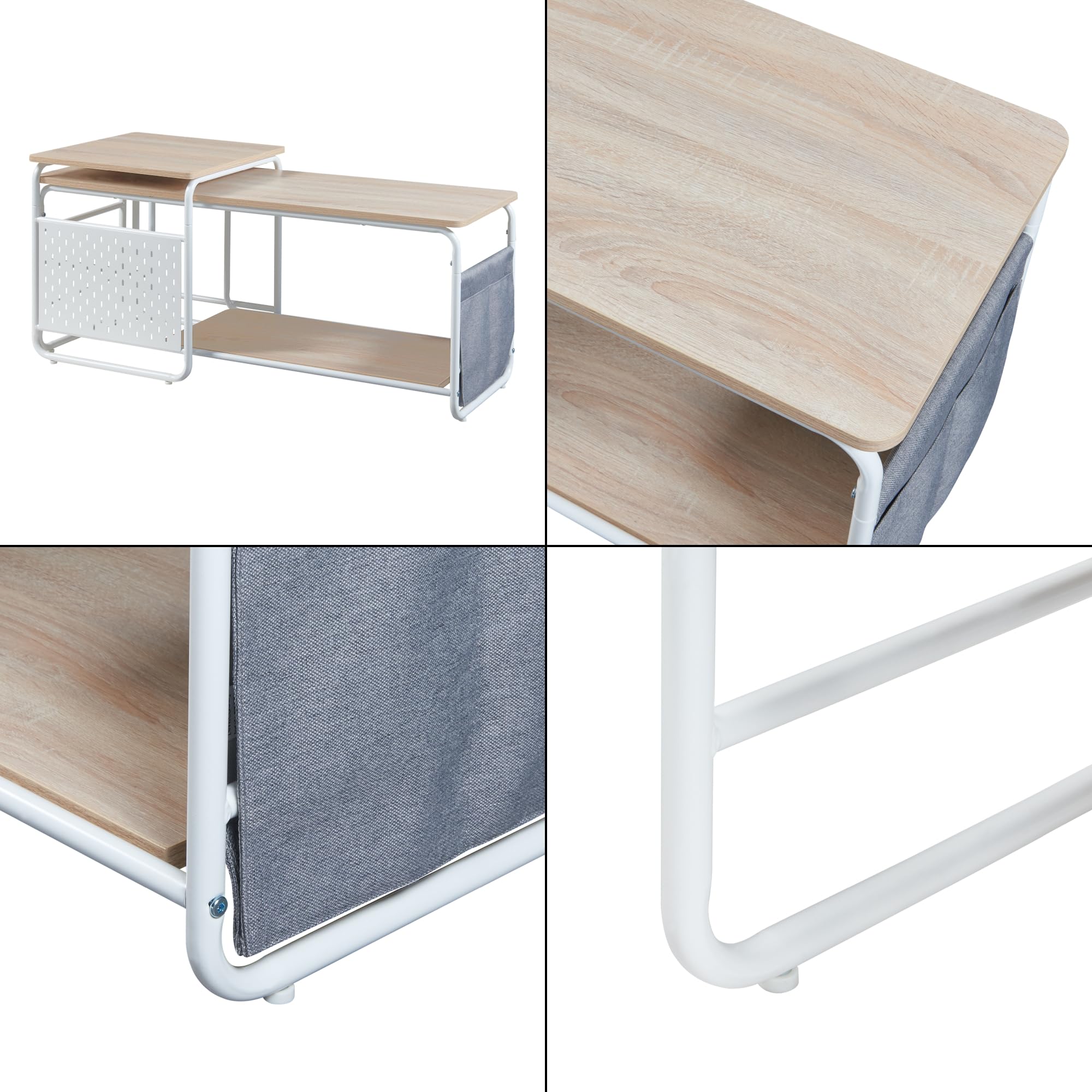 [en.casa] Set 2 in 1 Mobile TV e Tavolino Basso Stand TV e Centri Multimediali a 2 Ripiani 46,5 x 110 x 40 cm e Tavolino Basso Sovrapponibile 52 x 46 x 46 cm Bianco/Effetto Rovere