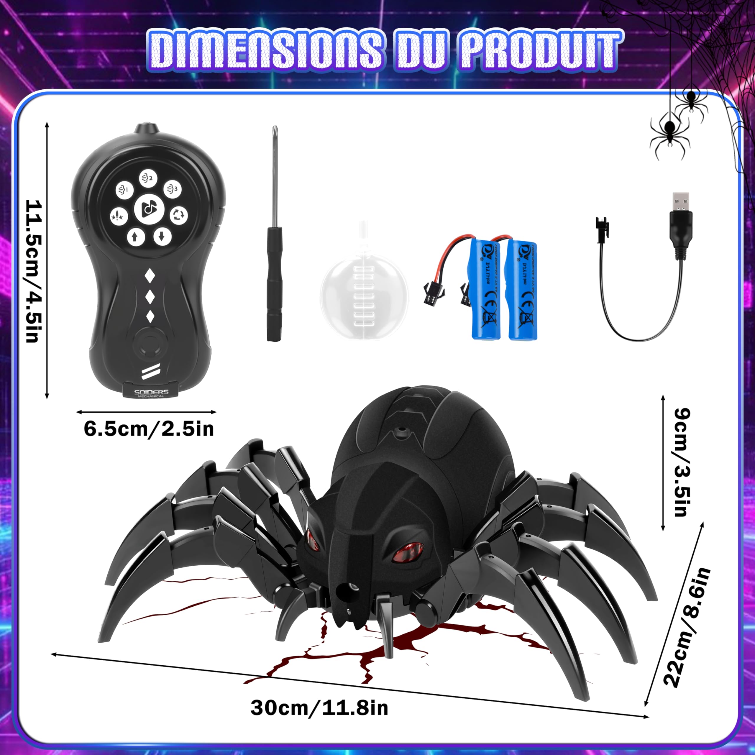 MOMOSTAR 2.4GHZ Araignée Télécommandée Jouet Enfant 6-12 Ans Garcon Fille, Fonction Spray, Yeux Lumineux Et Plusieurs Modes Musicaux Anniversaire Cadeau Enfant 6-12 Ans Garcon Fille Jeux
