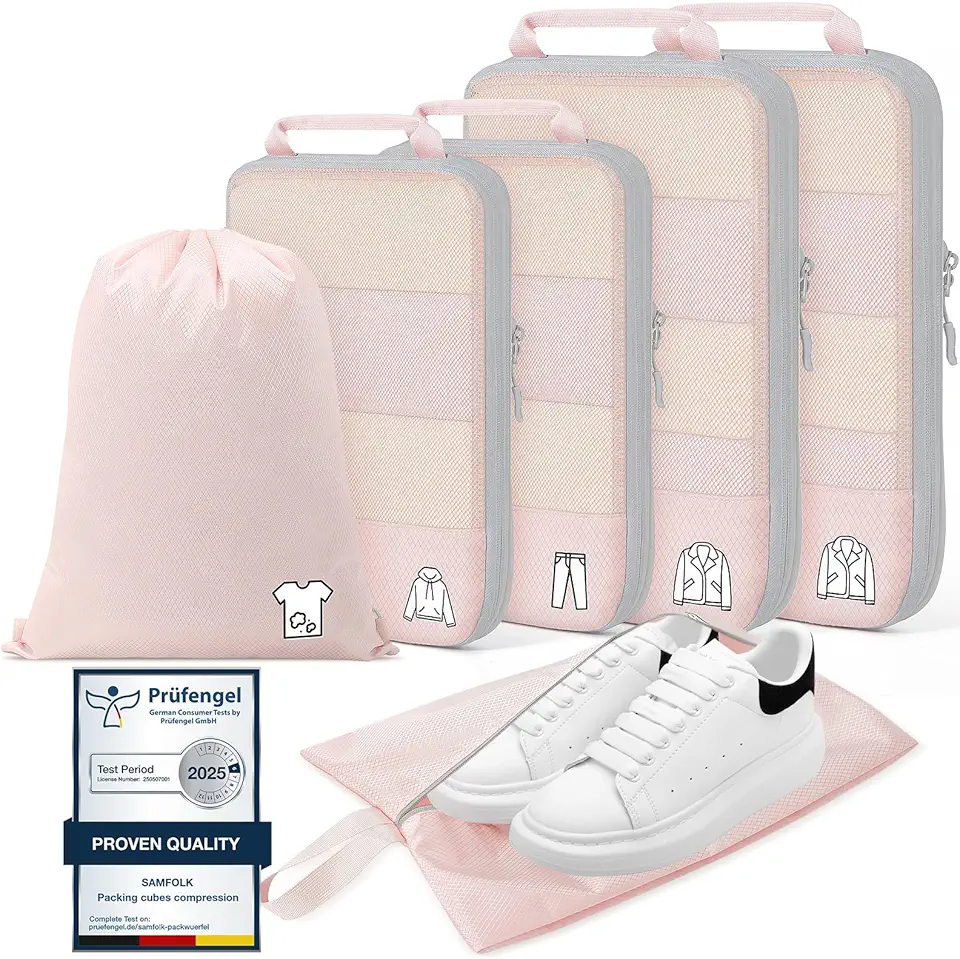 Cubos de compressão para viagem, conjunto leve de 6 bolsas essenciais para bagagem de mão, mala e organizador de roupas, itens essenciais de férias duráveis e acessórios presentes para mulheres e