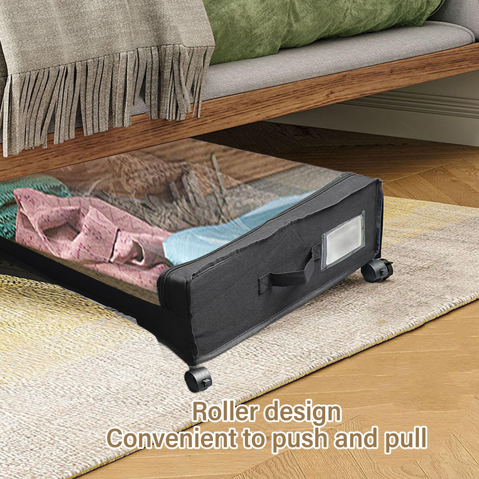 Pojemnik na Kółkach na Kółkach, Pyłoszczelny Organizer o Dużej Pojemności Łatwy montaż Rama ze Stali Węglowej z Pokrowcem Ubrania do Sypialni Koce Buty