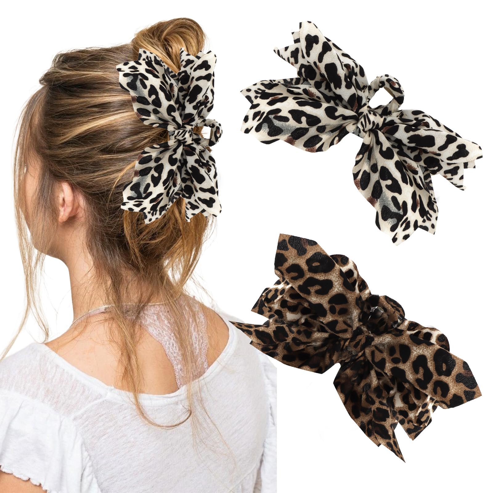 Photo 1 of WHAVEL Hair Bows for Women & Girls Leopard Bow Clips for Thick Hair Large Double-Sided Butterfly Styling Clips Cute Paisley Accessories