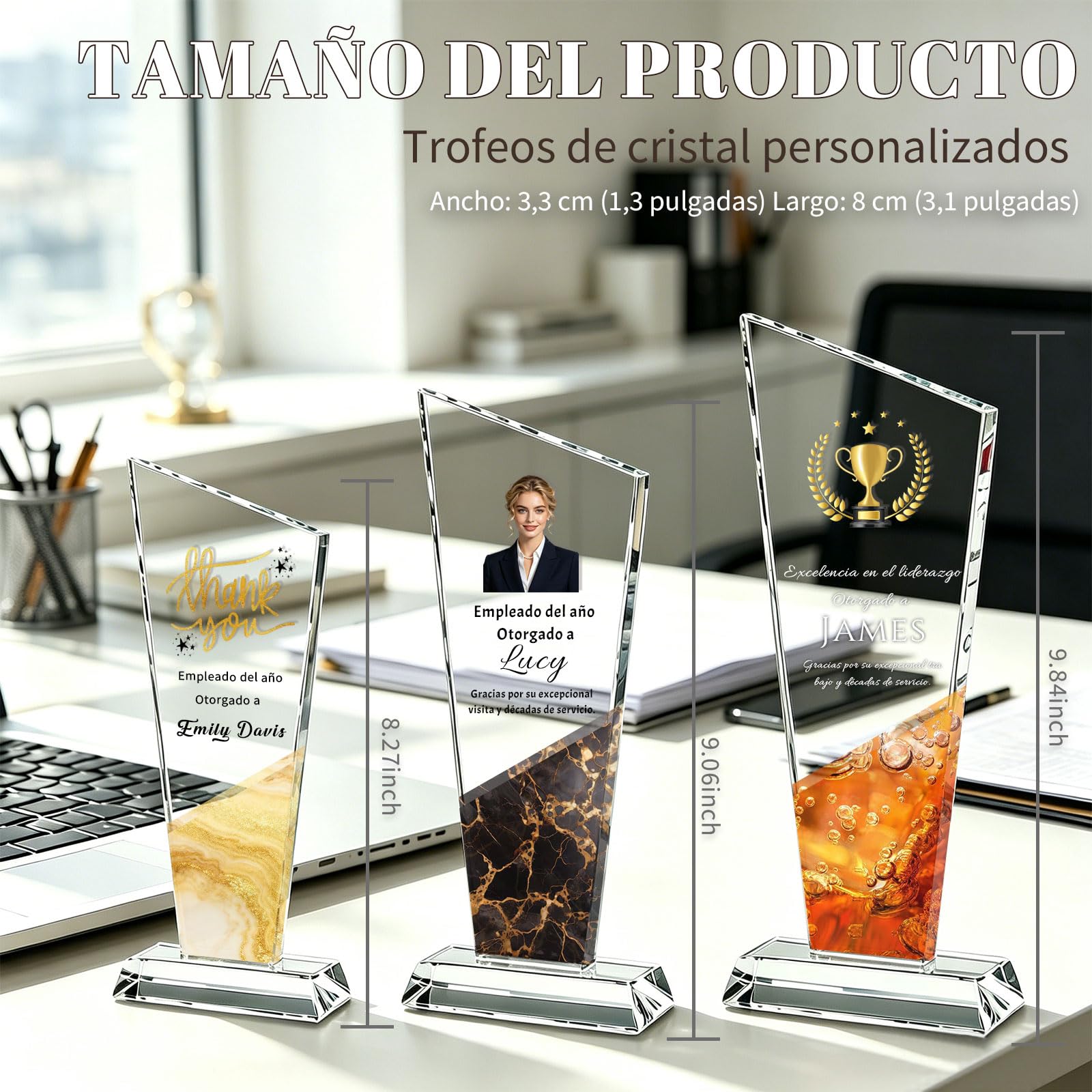 Trofeo Personalizado de Cristal K9 con Foto y Texto, Reconocimiento para Empresas