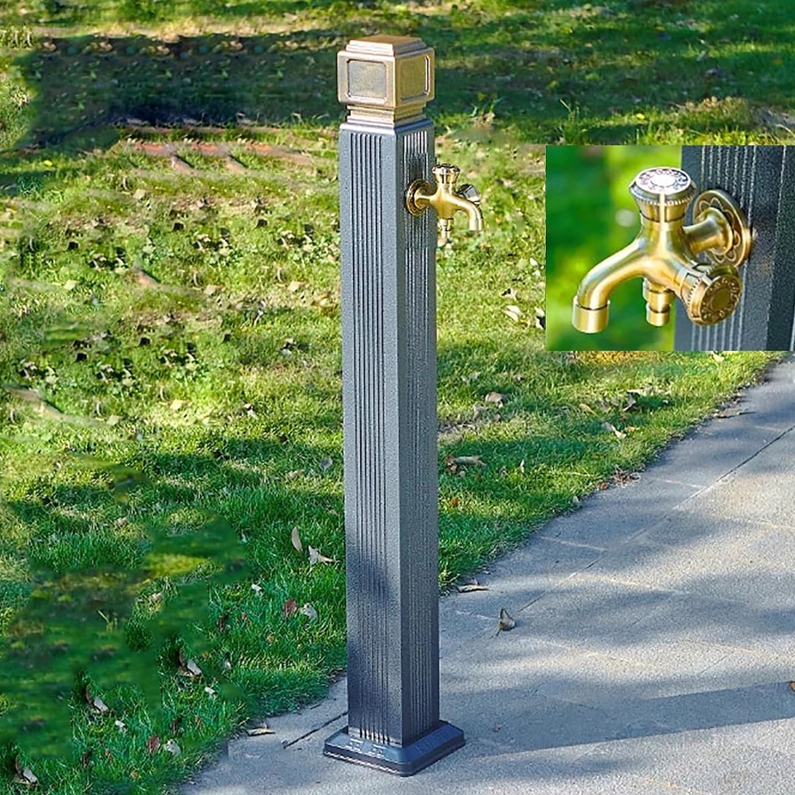 BHGFYXBS Freestanding Outdoor Garden Water Column, Aluminum Alloy Hose Stand With Frost-Free Faucet For Easy Water Access - Vertical Design,Gray E-110CM/43.3IN