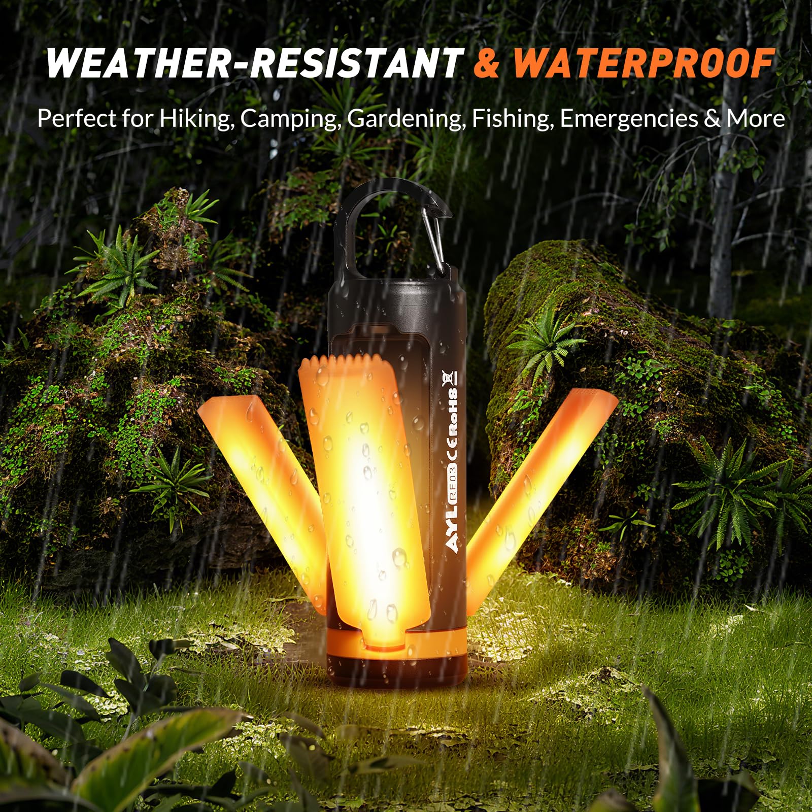 AYL - Lanterna portatile da campeggio ricaricabile a LED, leggera, ricaricabile tramite USB, torcia a LED, attrezzatura di sopravvivenza per casa, luce di emergenza, per esterni, per interruzioni di