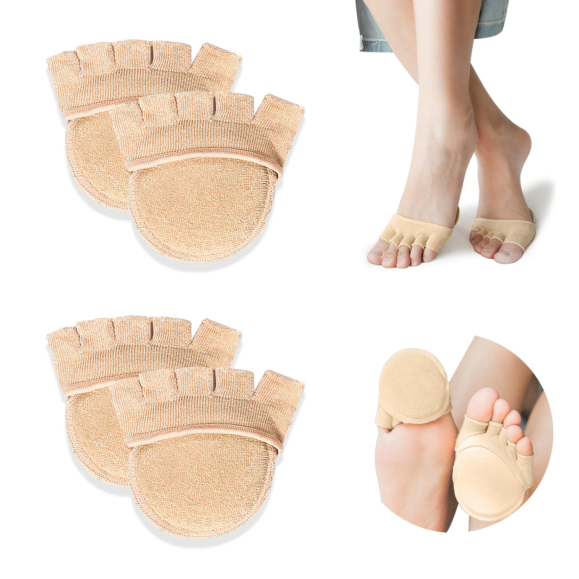 SooGree2Pairs Toe Topper Half Socks - Ball of Foot Cushions, Forefoot Pads for Women No Show Socks
