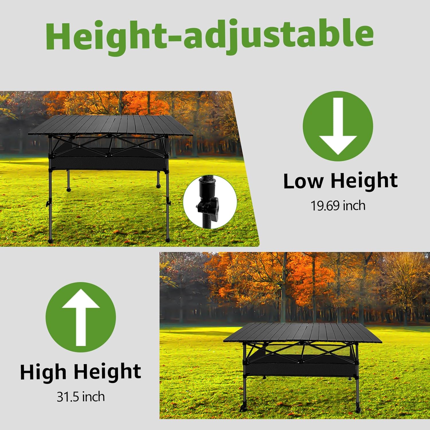 47in Portable Camping Table, Folding Beach Table, with Storage Net & Bag Easy to Carry, Prefect for Outdoor, Picnic, BBQ, Cooking, Festival, Beach, Home Use
