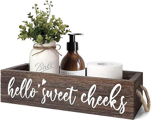 DOFAFALA MayAvenue - Caja de decoración de baño con diseño de casa de campo, diseño de Hello Sweet Cheeks, soporte de papel higiénico de madera de
