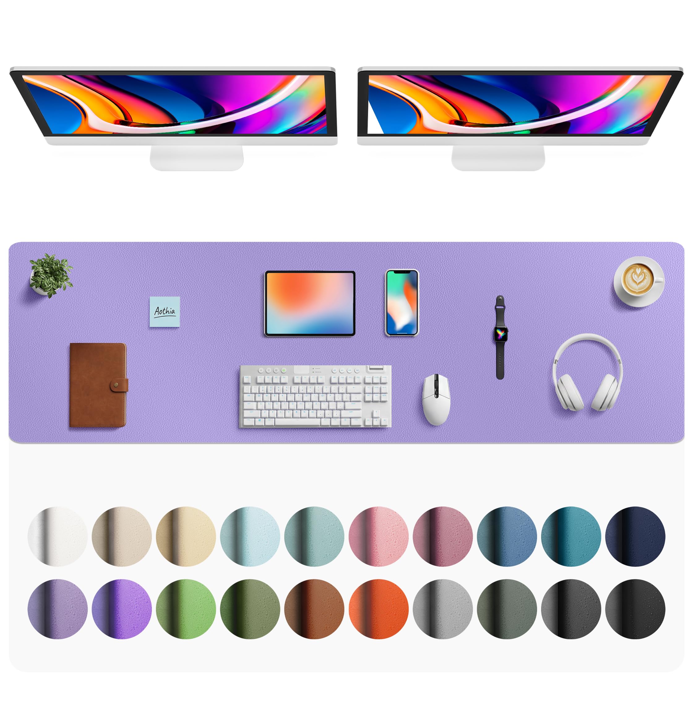 Aothia Faux Leather Desk Mat Mouse Pad, 63" x 17", Light Purple