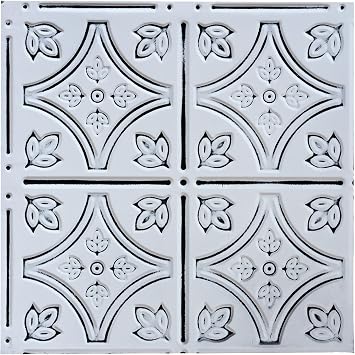 Holydecot Tin Wall Tiles Nail-Up Ceiling Tiles Stair Riser Kitchen Backsplash - Antique White 12x12 inch Sample
