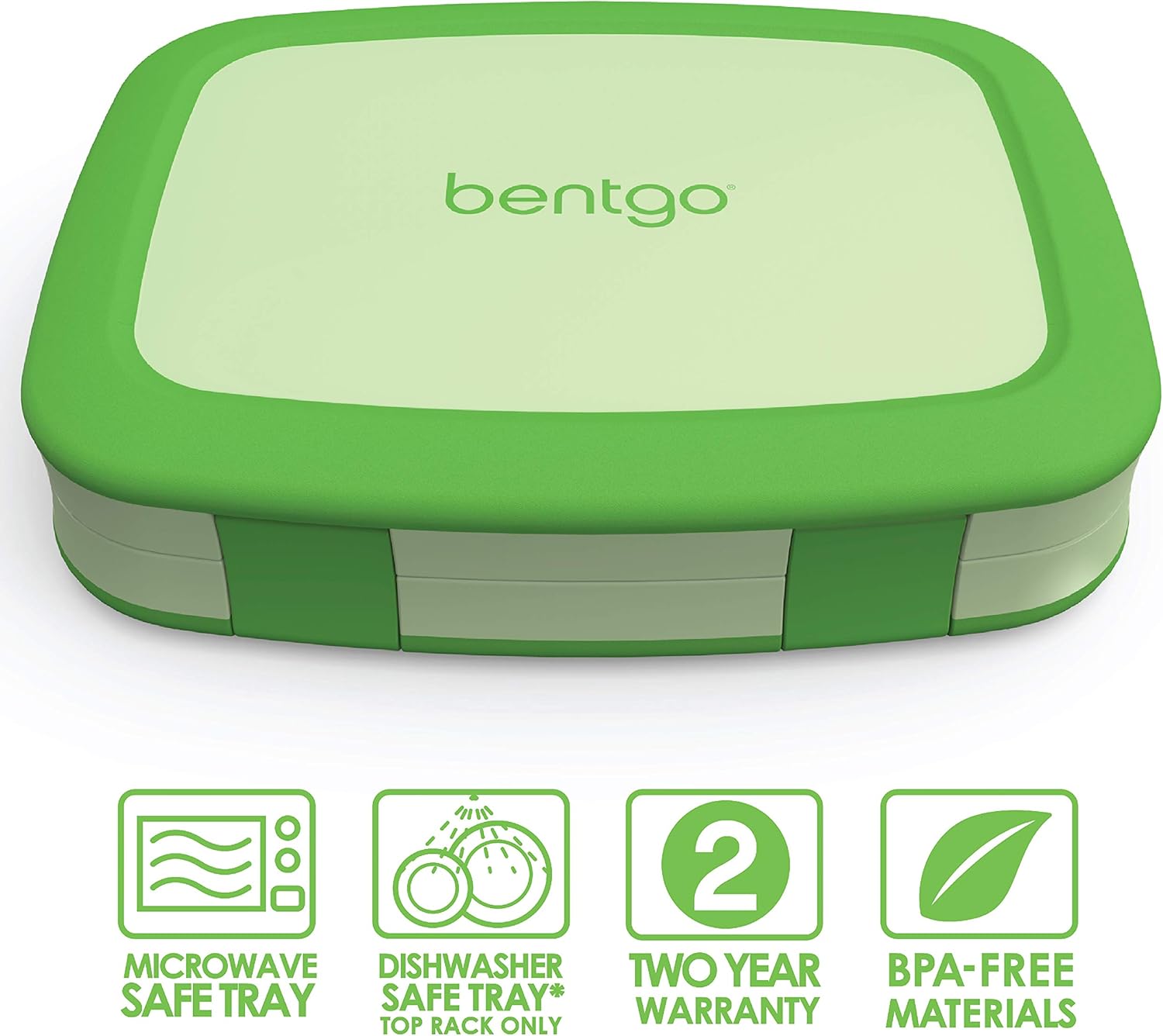 Bentgo® Kids Children’s Lunch Box - Leak-Proof, 5-Compartment Bento-Style Kids Lunch Box - Ideal Portion Sizes for Ages 3 to 7 - BPA-Free, Dishwasher Safe, Food-Safe Materials (Green): Home & Kitchen