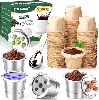 CAPMESSO 4 Pack 5-Hole Reusable K Cups for Keurig 1.0 with 300 Count Disposable K Cup Filters and 1 TBSP Coffee Scoop - 4 Color