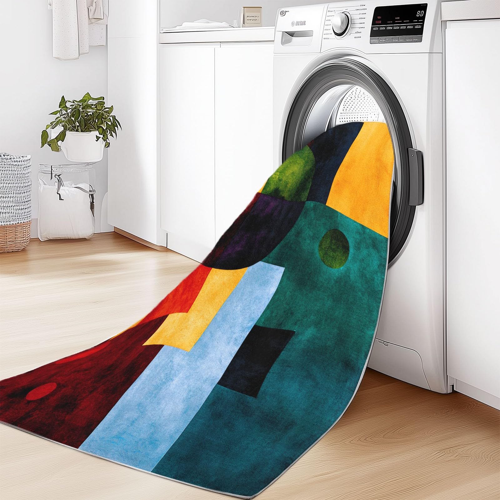 Generisch Teppich Maschinenwaschbar 160 x 230 cm Quadrat Form Kreis, Weich rutschfest & Fusselfrei, Großer Teppich für Flur Schlafzimmer Wohnzimmer Gastzimmer Esszimmer, Mehrfarbig