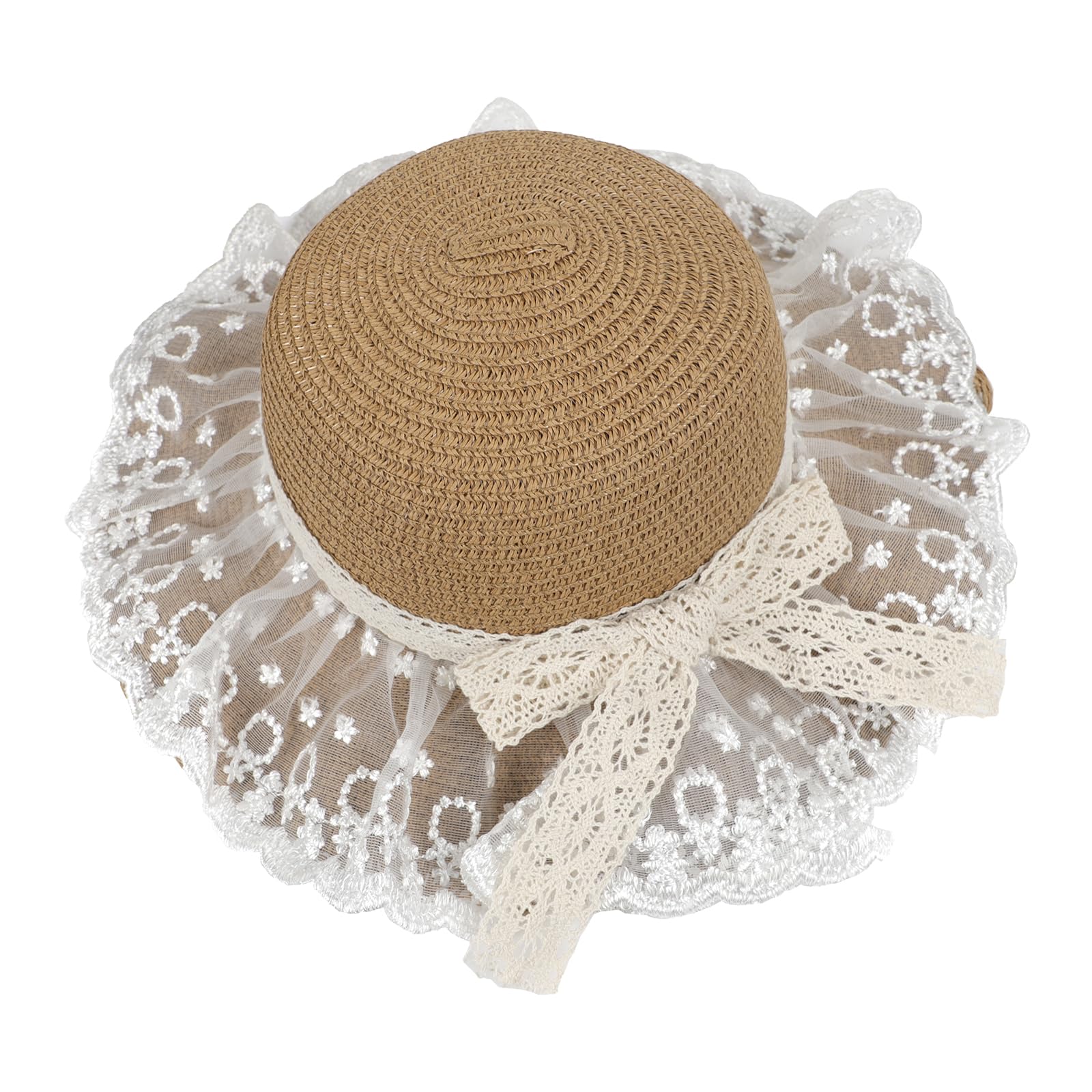 OhMill Chapeau de Paille Enfant Chapeau de Soleil avec Dentelle Capeline Fille Chapeau de Plage Chapeau d'Été à Large Bord Anti-Solaire Respirant pour Enfants 2 à 6 Ans