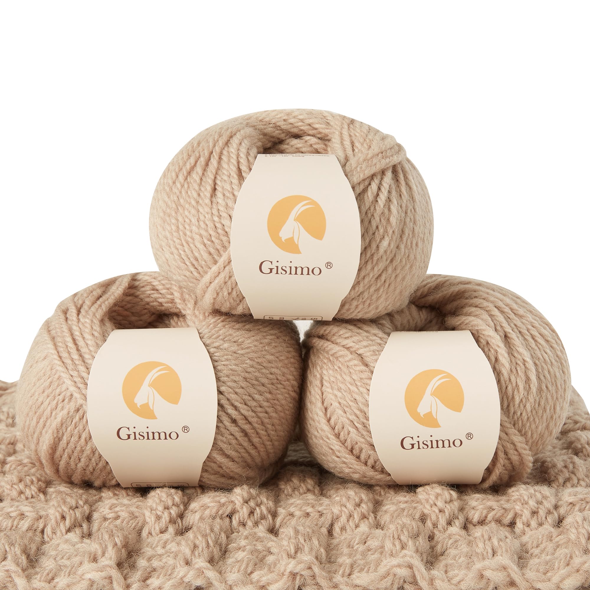 100% Merino Wool Yarn, 3-Ply Luxurious and Soft Yarn for Hand Knitting & Crocheting(Khaki, 3Balls)