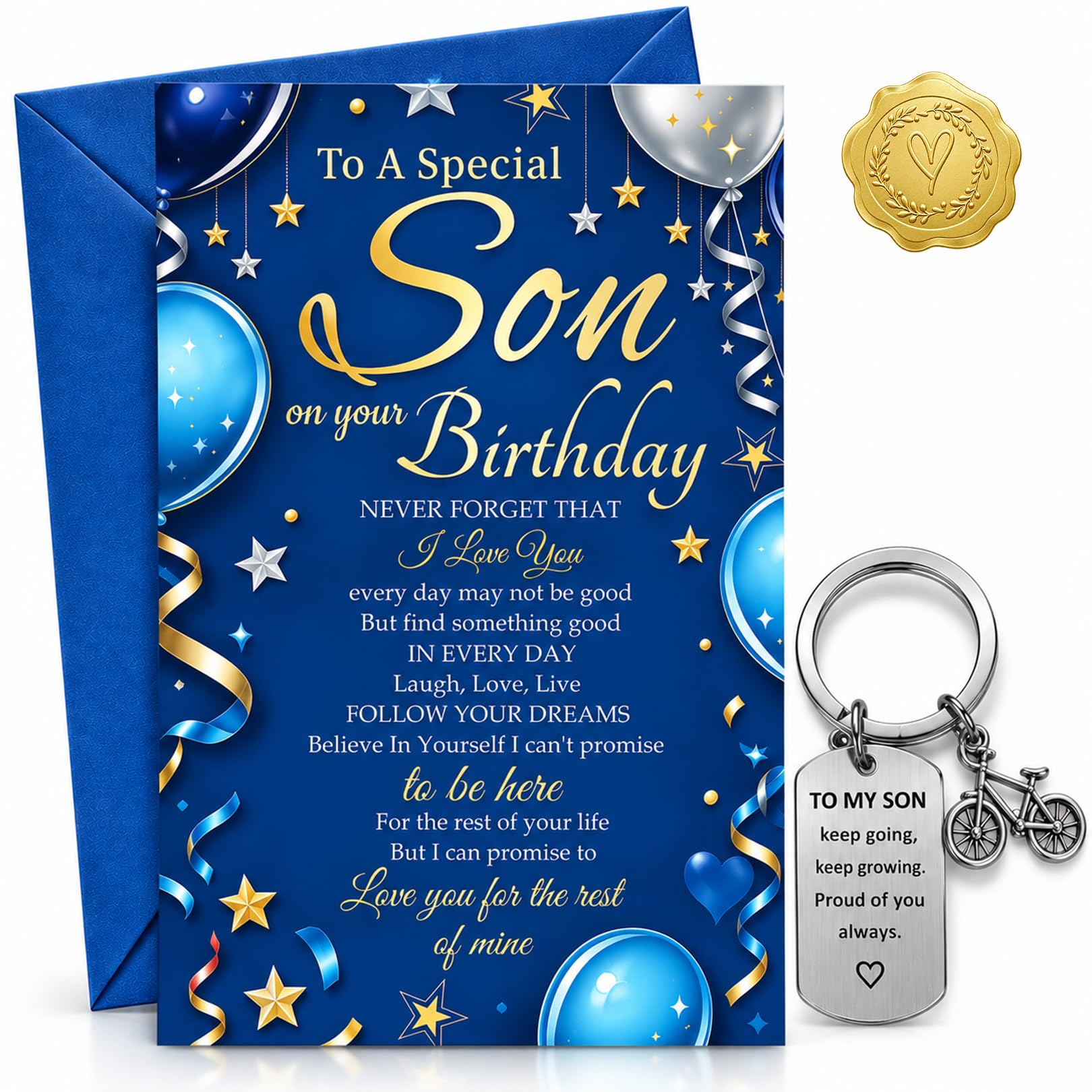 Son Birthday Card Engraved Keyring, Happy Birthday Card for Son