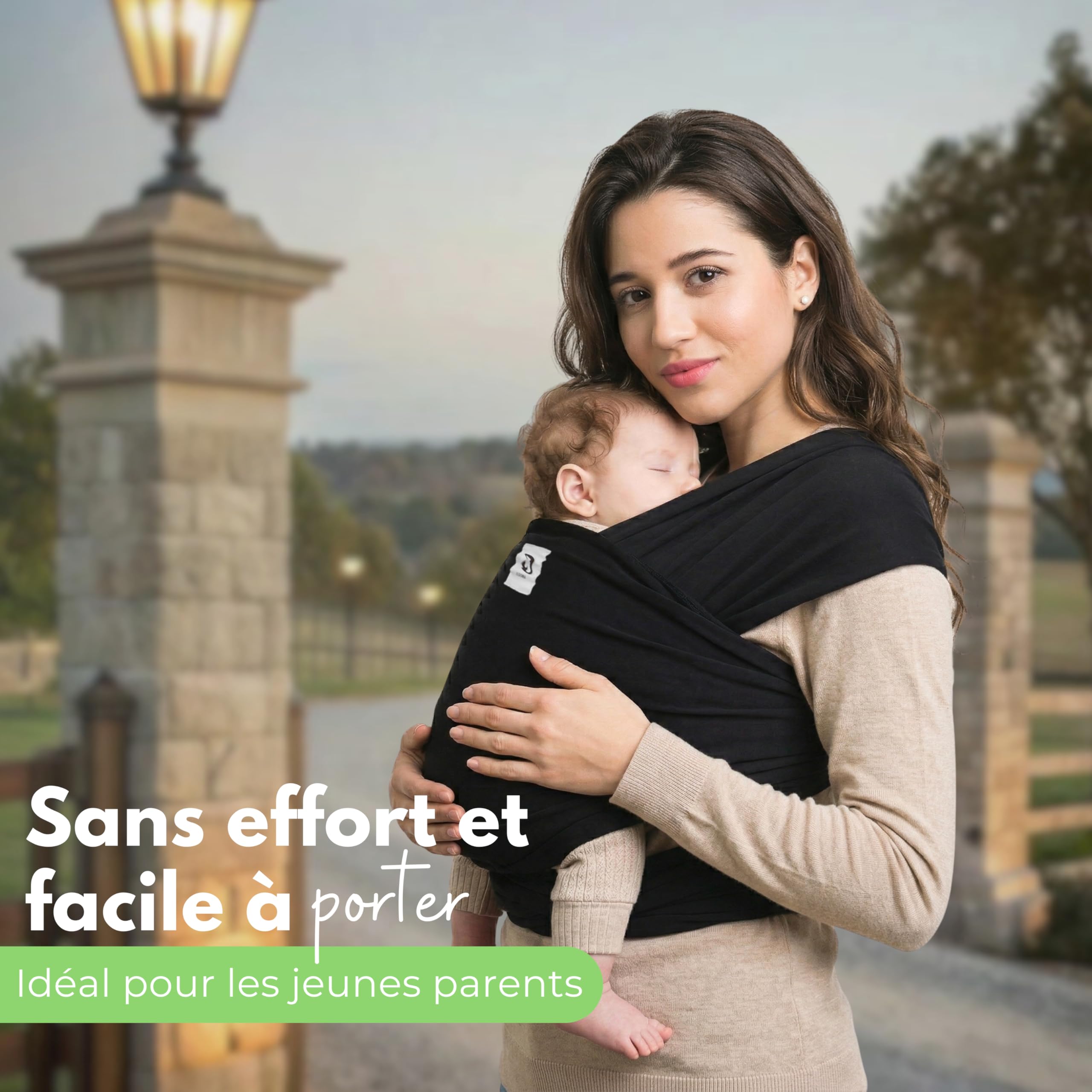 ELDOMA Porte-bébé Noir en Écharpe - Porte-bébé Léger et Respirant, Porte-bébé en Écharpe Mains Libres, Porte-bébés du Nouveau-né au Tout-Petit, (3-15kg / 7-35lbs)