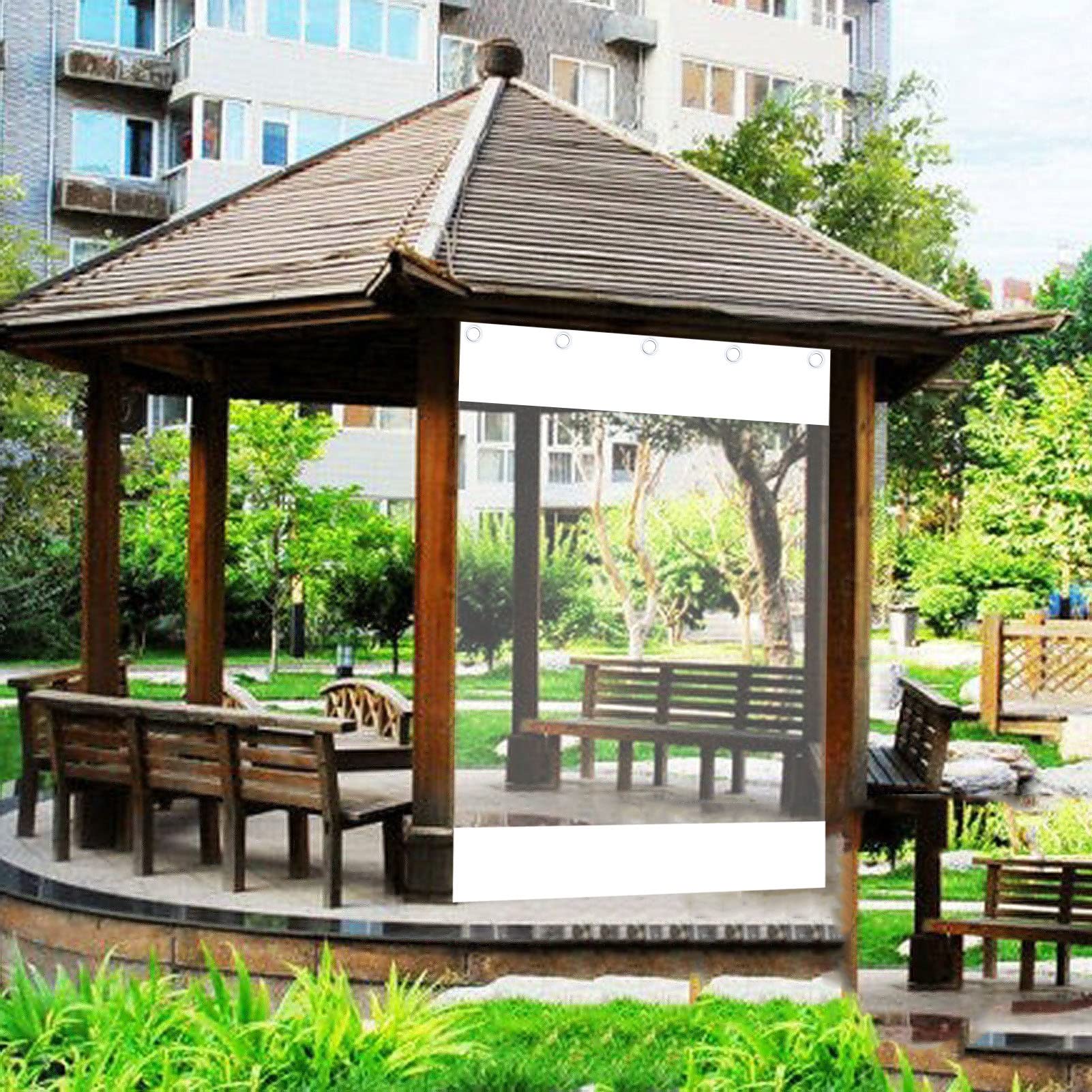 Weerbestendig doorzichtig dekzeil, 4 x 2 m, waterdicht, outdoor, zeildoek, gordijn met oogjes, transparante scheidingswand voor terras, tuin, camping en evenementen
