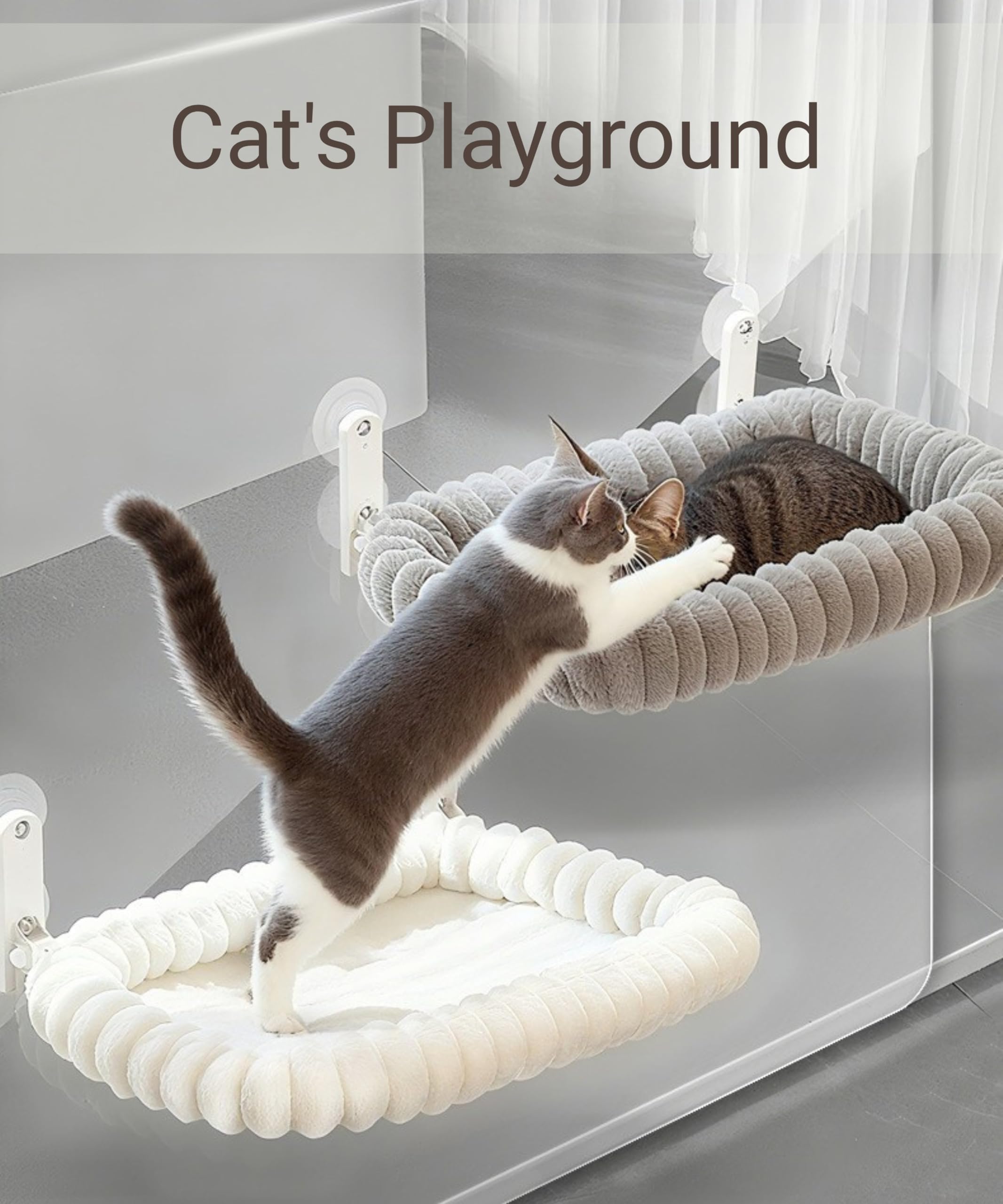 Katzen Hängematte Fenster mit 2 Abnehmbare Bezüge (Netz & Plüsch),Klappbarer Cat Window Hammock mit Saugnäpfen, Katzen Fensterliege Weich bis 18kg, 52x30cm,Weiß