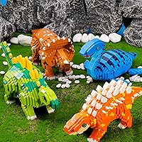 Vista 6 de Larcele Juego de dinosaurios de bloques de construcción de micro bloques de construcción, mini ladrillos de juguete de construcción 3D, 1004 piezas