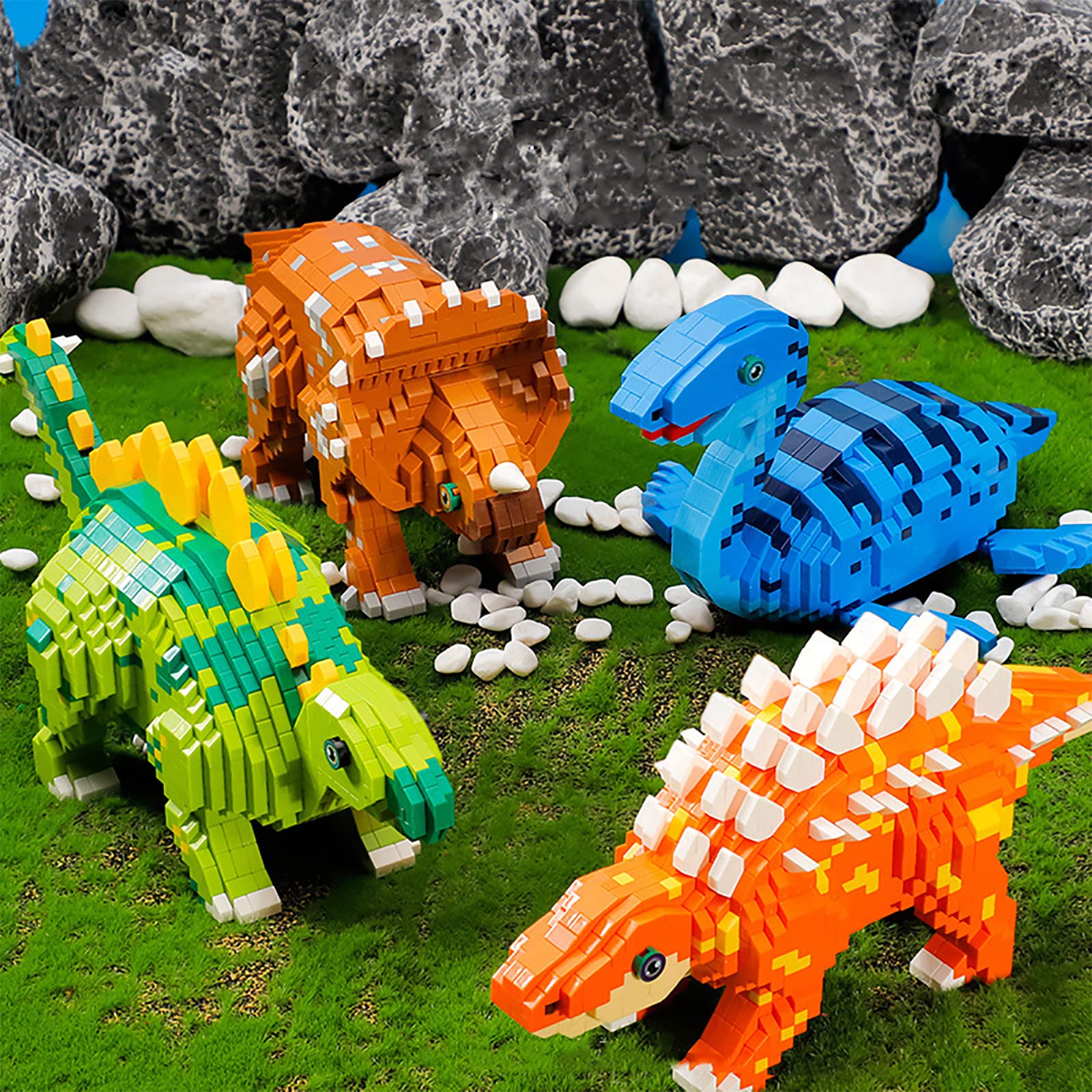 Larcele 1145 Pezzi Micro Dinosauro Costruzione di Giocattoli Set, Fai da te Mini Mattoni Giocattolo Kit KLJM-06 (Triceratopo, Giallo