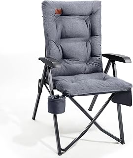 EVER ADVANCED Luxury Camping Chairs for Adults Heavy Duty Loadable 150kg High Back Oversized Folding Garden Chair Padded 6cm Comfy with Cup Holder Side Pocket Dining Chairs 4-Position Recliner