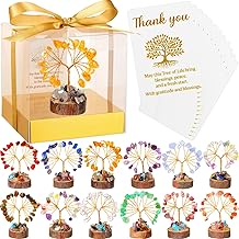 Mini Crystal Tree Return Birthday Gifts for Women Crystal Tree of Life Healing Stones with Thank You Card and Box for Housewarming Positive Energy Office Decor(3.54 Inch Box,Colorful,12 Sets)