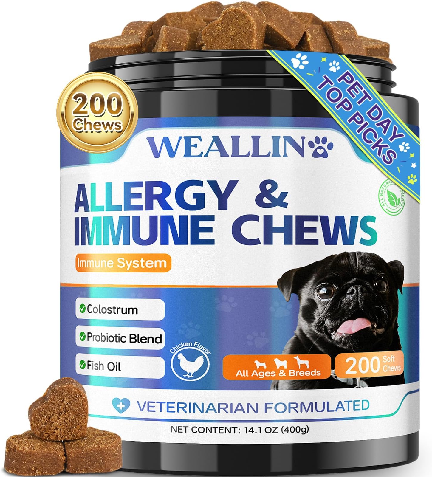 Dog Allergy Relief Chews, 200 Treats Anti-Itch Allergy Soft Chews for Dogs with Probiotics & Omega 3 Fish Oil, Itchy Skin Relief, Immune Support, Paw Licking Itchy Ears & Hot Spots, Seasonal Allergies