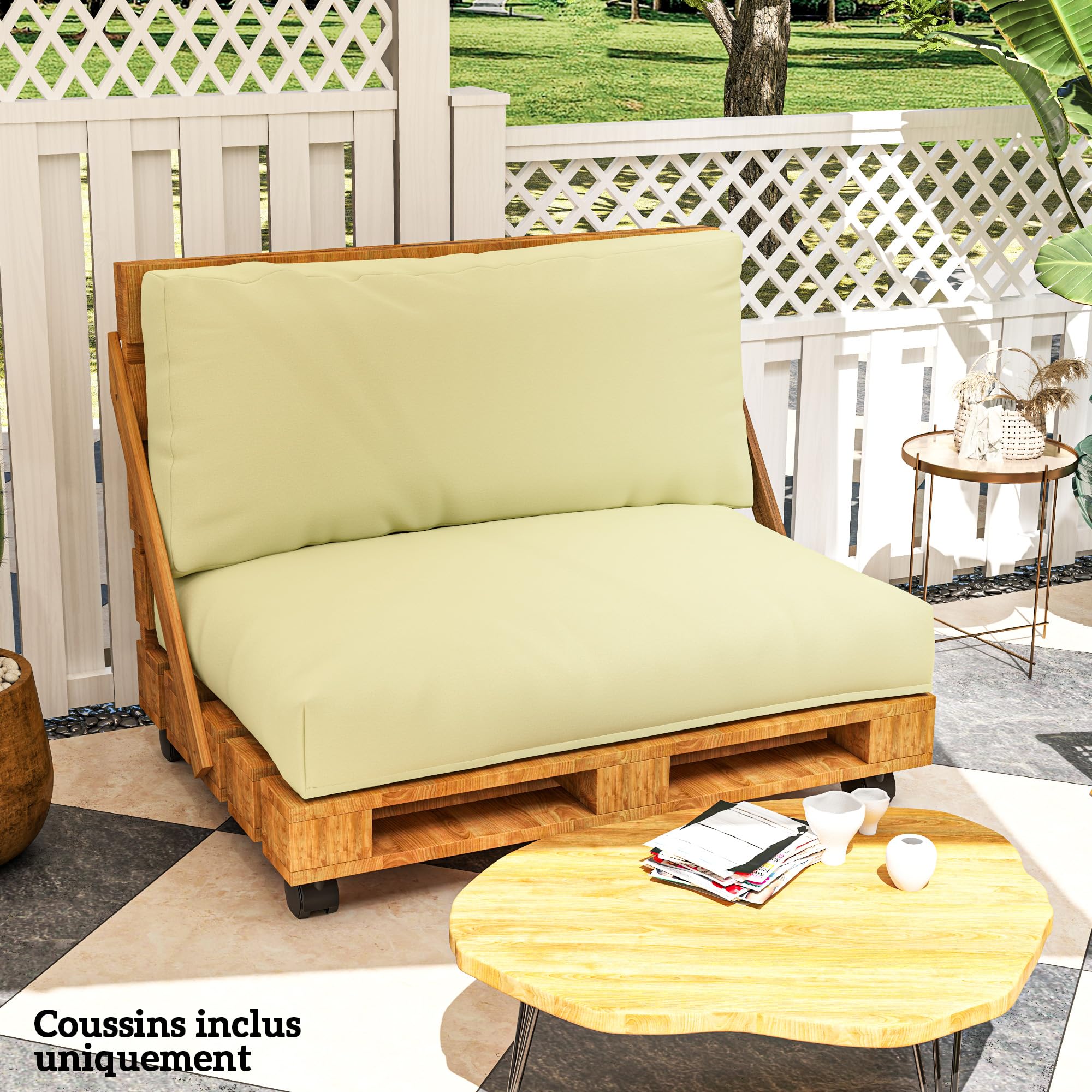 Outsunny Coussins de Palette extérieur 2 Places 2 Pièces UPF20+ Beige | Coussins de siège pour euro palette lavable, 120 x 80 cm et 120 x 45 cm, Épais de 20 cm