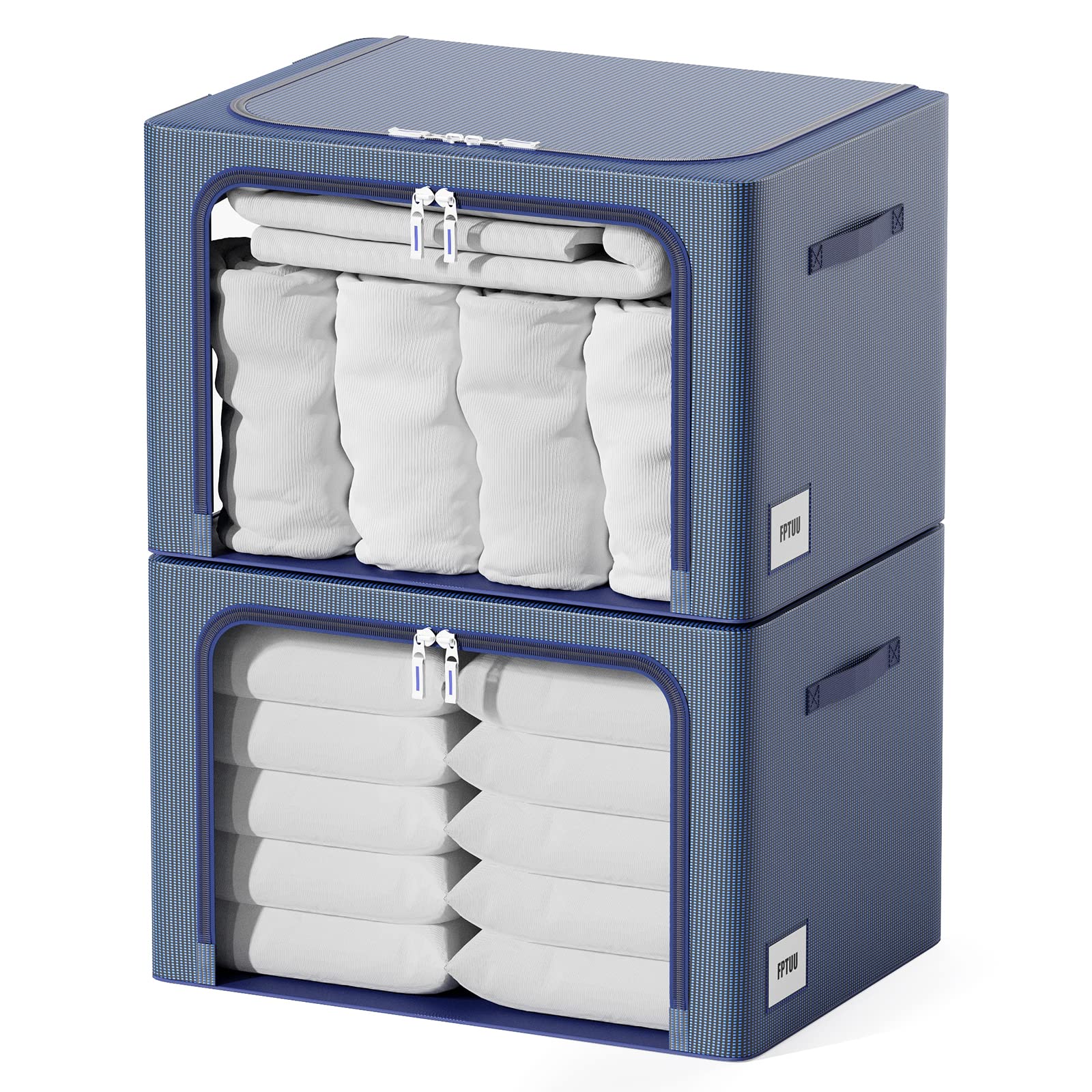 Photo 1 of 2 Pack Foldable Storage Box Oxford Fabric Clothes Container Organizer with Handle and Large Clear Window Stackable Large Capacity Storage Bins Boxes for Toys , Bedding , Books (66L, Blue) 66L Blue