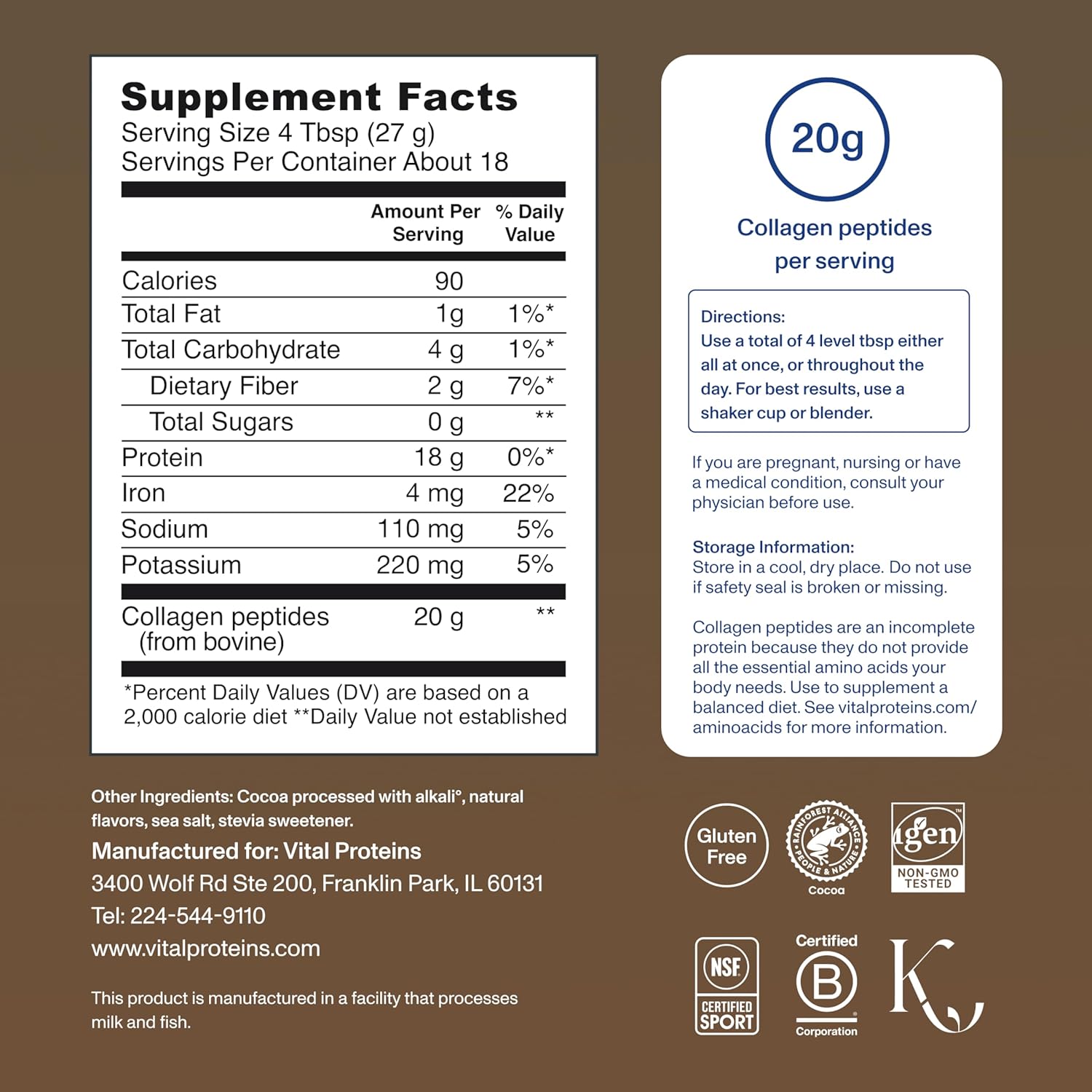 Vital Proteins Grass Fed Collagen Powder Supplement (Type I, III) for Skin Hair Nail Joint - Hydrolyzed Collagen, Grass Fed, Dairy and Gluten Free - Chocolate Flavor, 17.1 oz Canister - Image 6