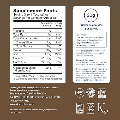 Miniatura 6 de Vital Proteins Suplemento de colágeno en polvo alimentado con pasto (tipo I, III) para piel, cabello, uñas, articulaciones, colágeno hidrolizado,