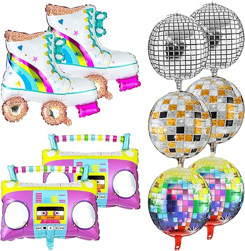 Juego de 10 globos de patinaje de 22 pulgadas, globos de bola de discoteca de papel de aluminio de color Boombox, globos retro de los años 80 y 90 disponible en Yaxa Costa Rica