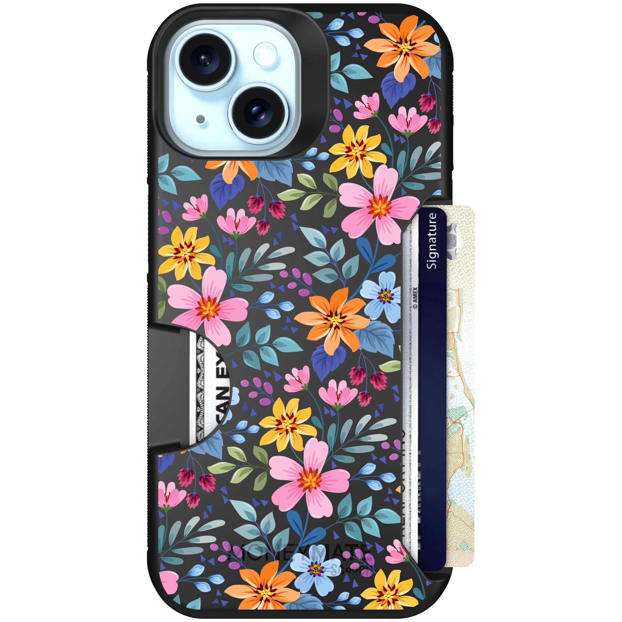 Scooch for iPhone 15/14/13 Case with Card Holder, Moneymate Wallet Case with Hidden Card Slot and Protection for 4 Cards, 10-Foot Drop Protection,