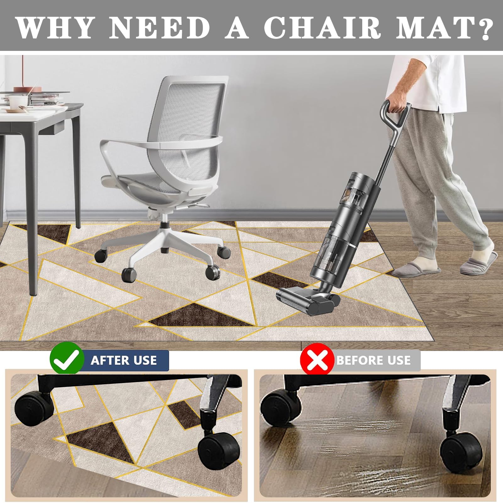 Tapis Gaming Sol, Tapis Protège-Sol, Tapis Chaise de Bureau, Tapis de Protection Protection de sols durs, 140 x 160 cm Tapis Sol Gamer Antidérapant pour Bois/Carrelage pour Bureau et Maison