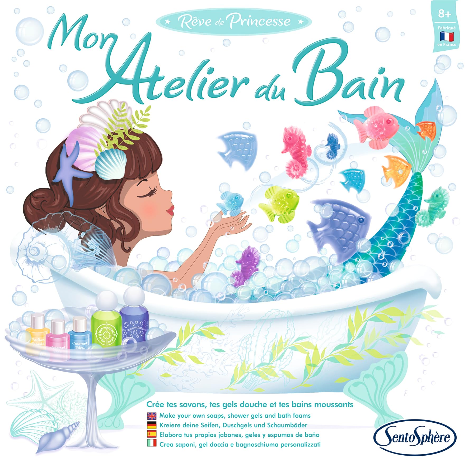Sentosphère – Mon Atelier du Bain - Création de savons, gels douche et bains moussants - Kit DIY Cosmétique - Laboratoire Créatif - Rêve de Princesses - A partir de 7 ans - Fabriqué en France - 143