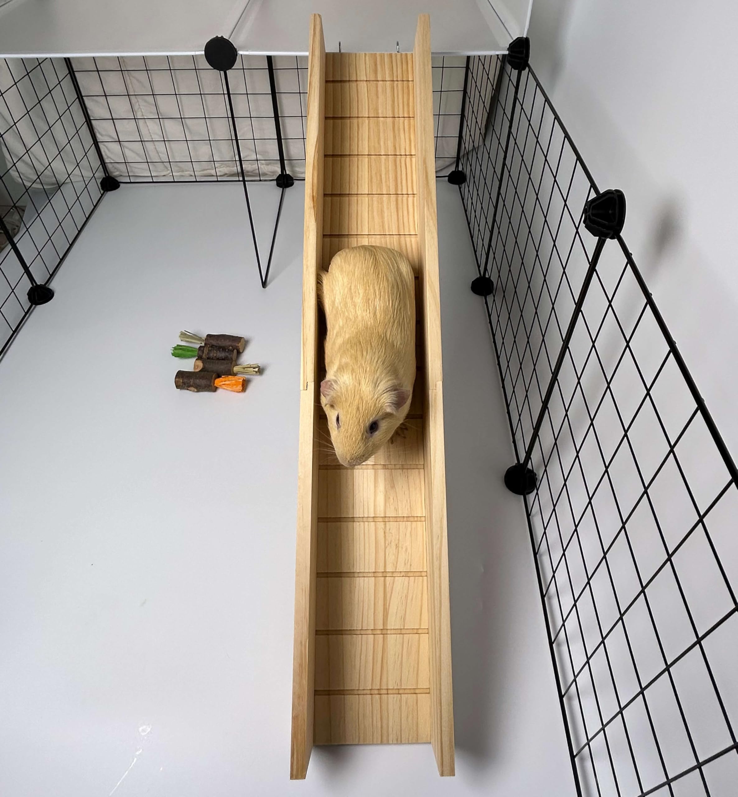 Puente de jaula de cobayas, rampa de escalera de madera para animales pequeños, accesorios de jaula de cobayas, puente de enlace del segundo piso para cobayas, hurones, hámsters (70 cm)