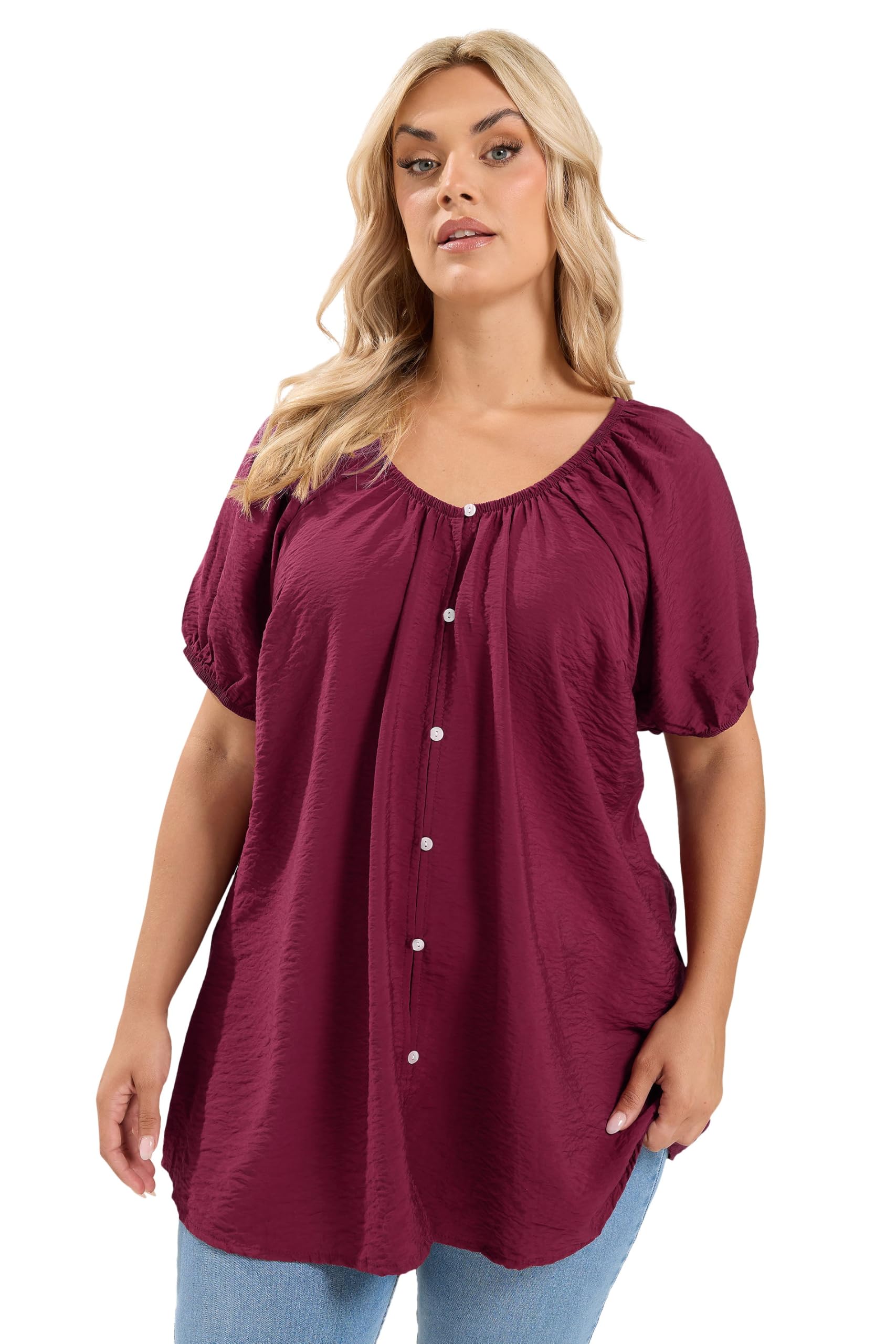 Yours Women's Burgundy Button Through Blouse In | Size: 30-32