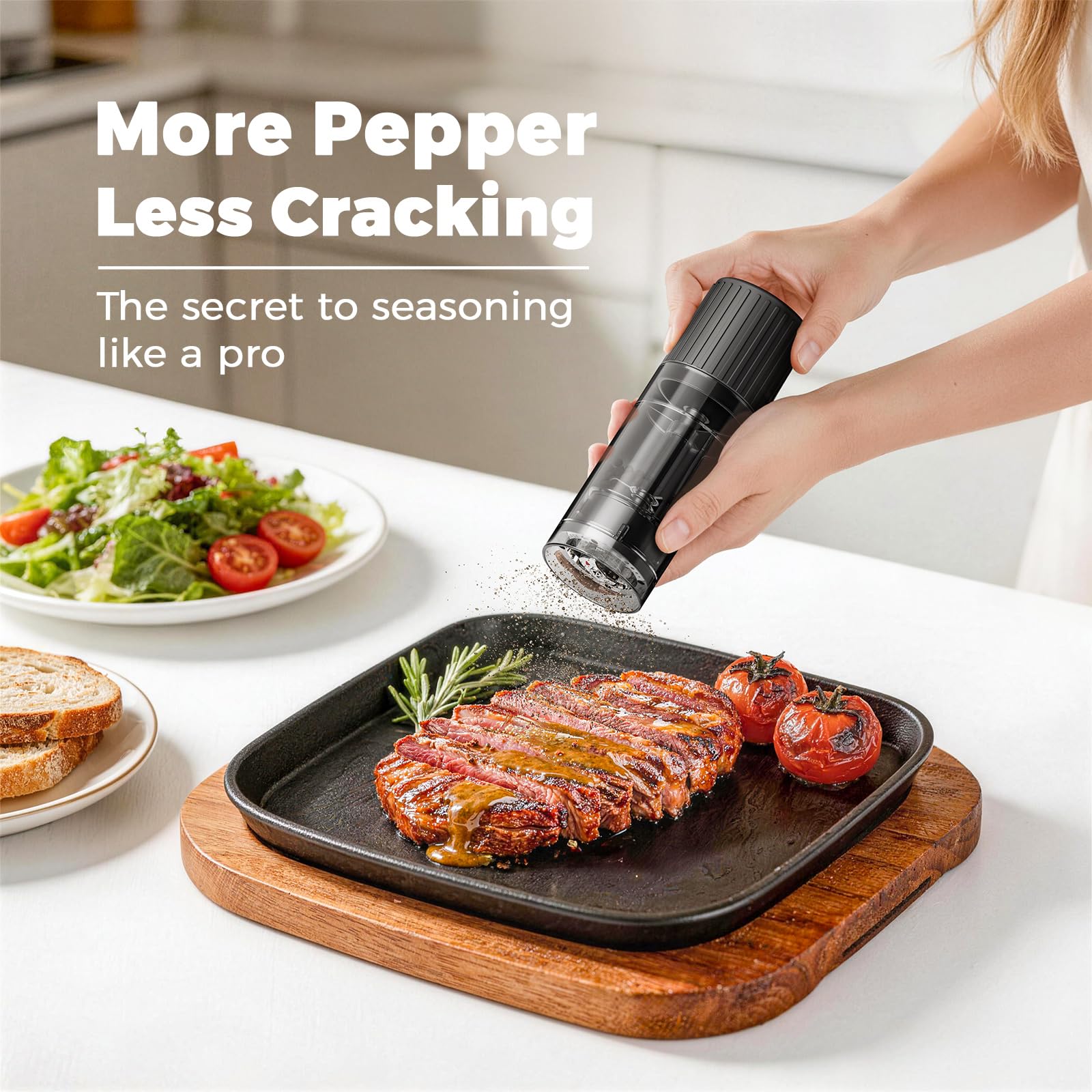 Luvan Macinapepe Professionale, Macina Pepe Manuale con Meccanismo in Acciaio Inox 430, Grana Regolabile, Adatto per Pepe Nero, Pepe Bianco, Peperoncino, Fiocchi di Prezzemolo e Rosmarino