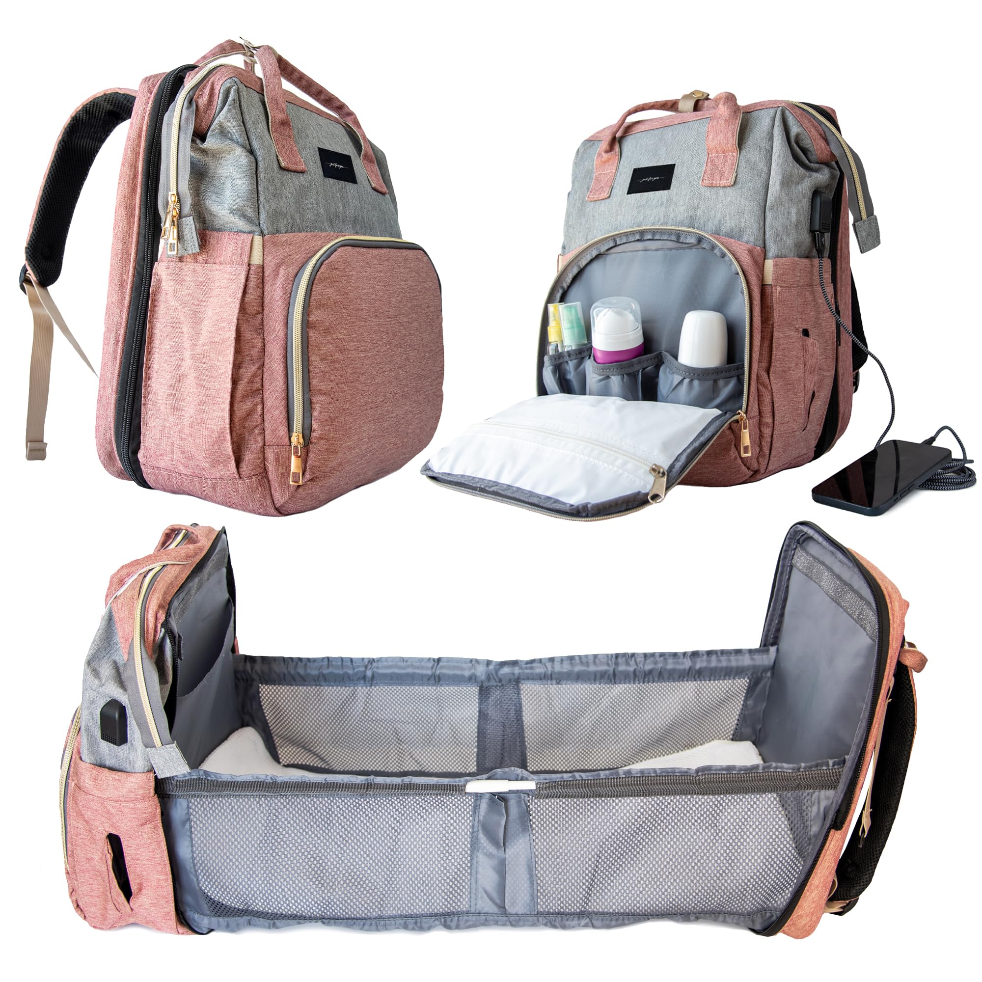 LRG Corporate Mochila Portapañales con Cambiador Desmontable Y Mosquitera - Mochila con tiras para carro bebes - Multifuncional - Incluye Caja de Regalo Personalizada