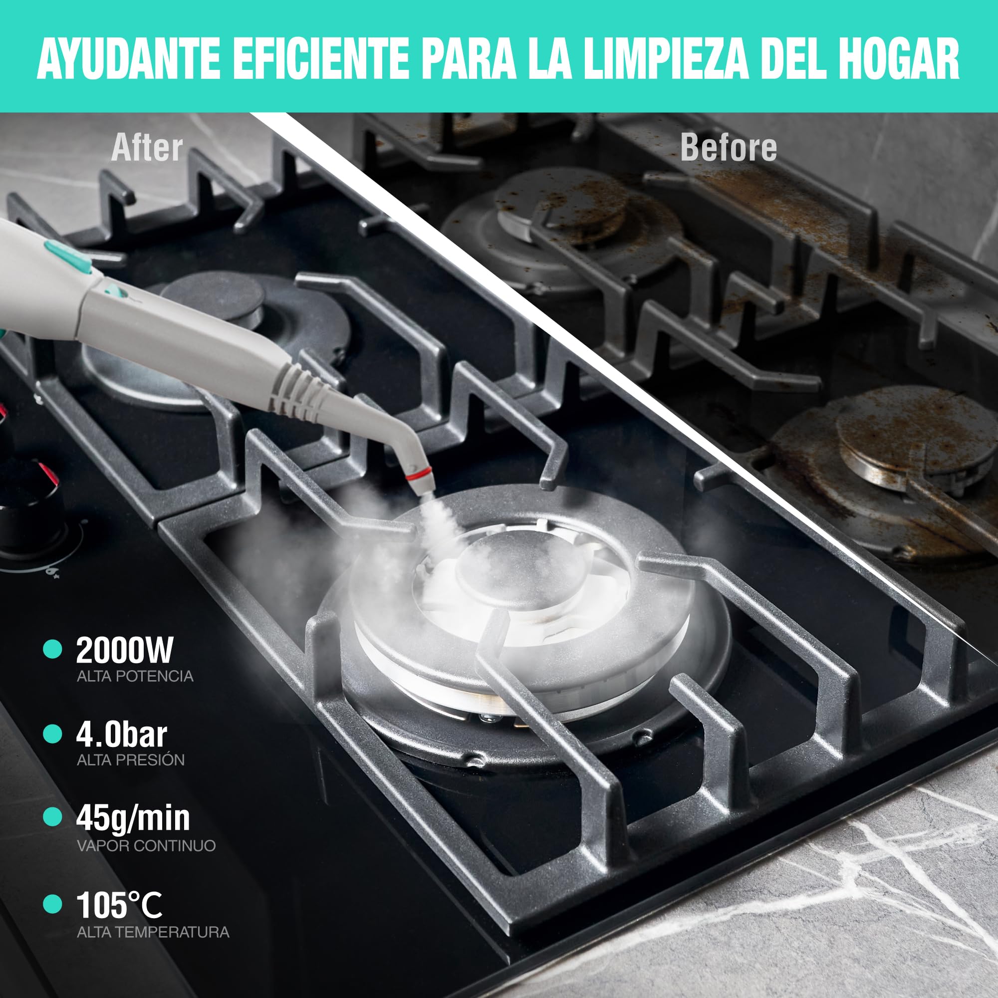 HAUSHOF Limpiador a Vapor Potente 2000W con Depósito de 1.5 L, Vapor a 4 Bares, Calentamiento Rápido, para Cocina, Baño, Suelos y Tejidos, con 14 Accesorios Versátiles