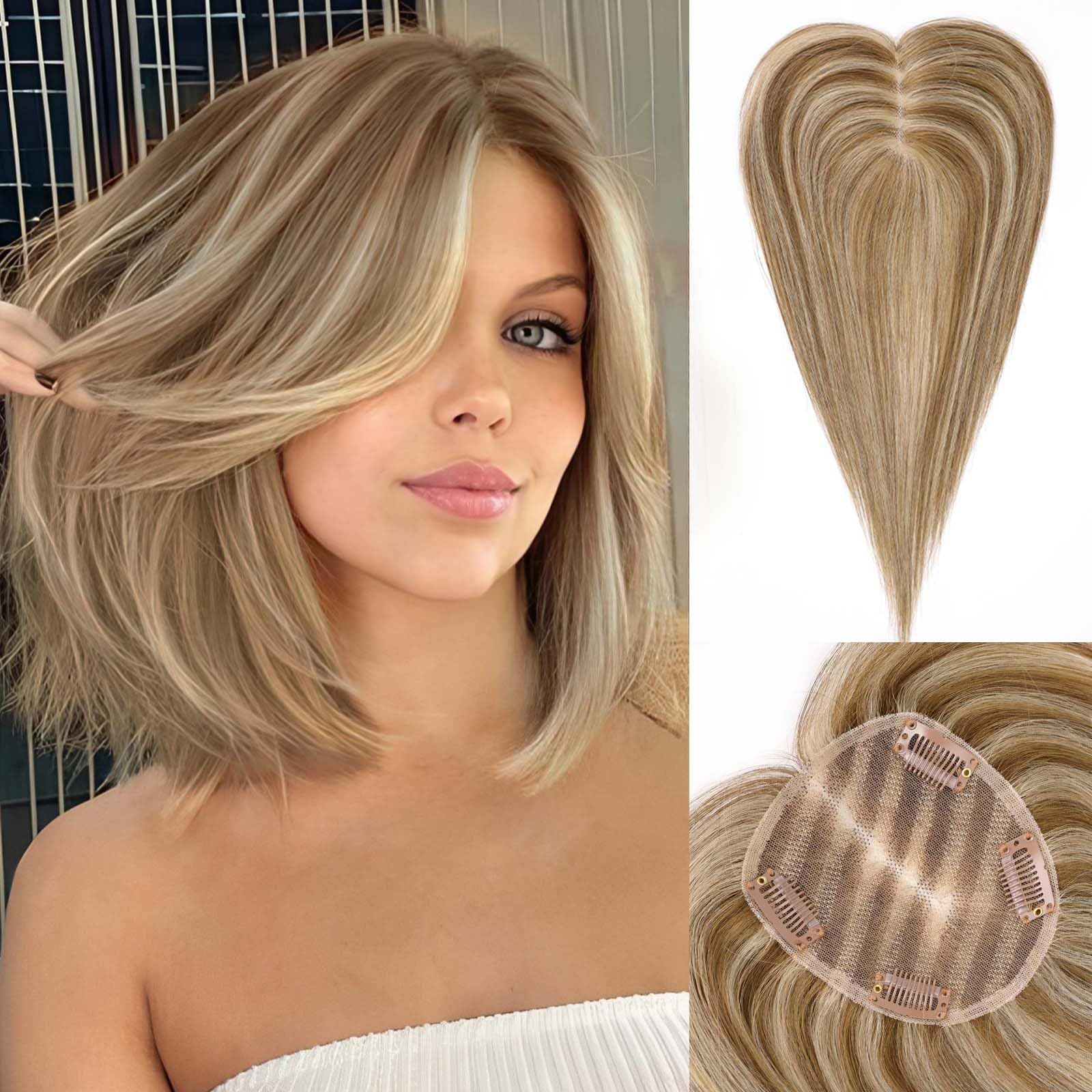 starluck Hair Toppers for Women Real Human Hair No Bangs, 100% Remy HumanHair Toppers for Women Hand-woven with Thinning,Cover Gray Roots,Adds Volume,