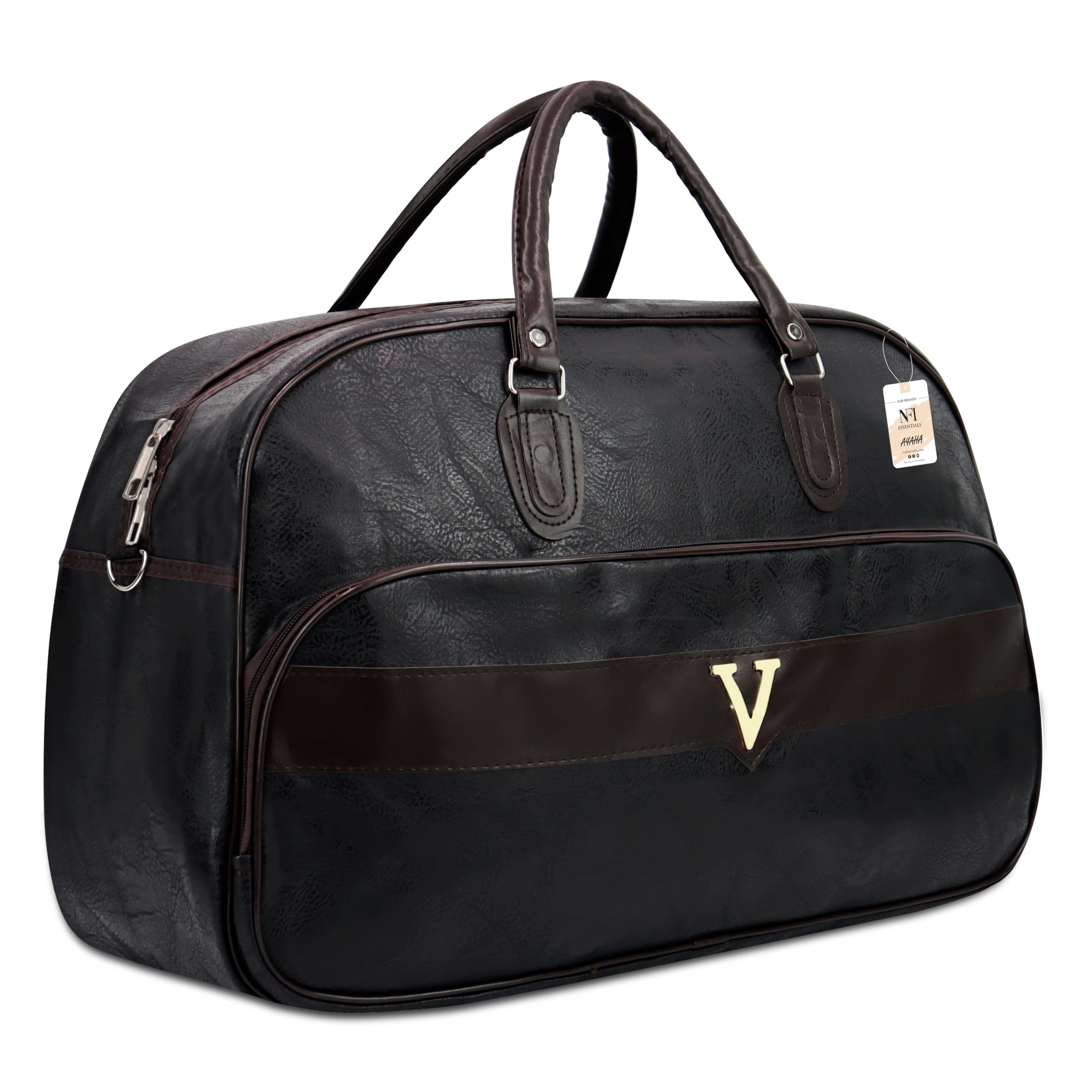 Large Leather 20 Inch Duffle Bag for Travel Men and Women's Luaggage Duffel Bags Stylish Ideal Cabin Bag Weekender Bag for Travelling Overnight Carry Bag (Black)-image-14